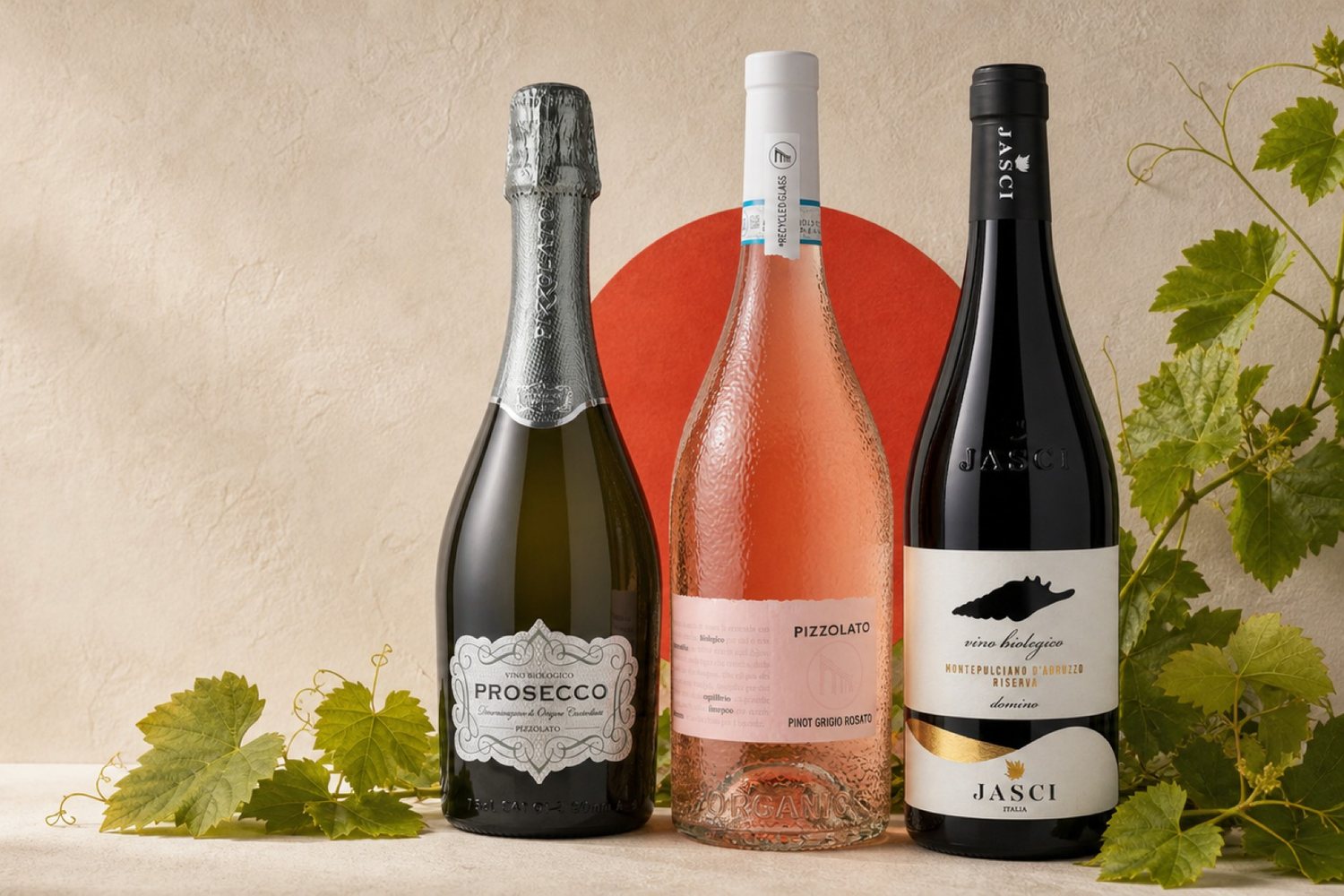 Drei Weine der Wein-Reise: Prosecco, Pinot Grigio Rosé und Montepulciano