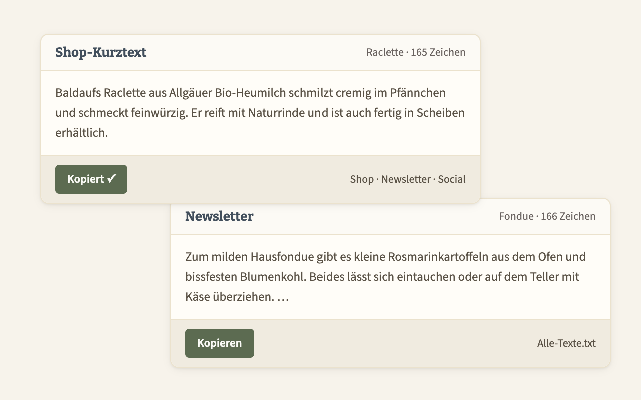 Texte für Shop, Newsletter und Social Media